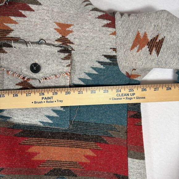 La Miel  Blanket Shirt Jacket Boho Southwest Aztec Shacket Distressed - Picture 7 of 10